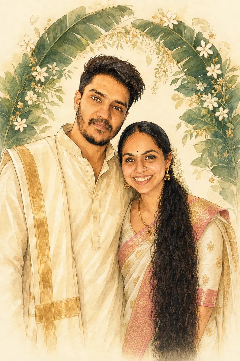Vishnu and Vaishnavi together in traditional wedding attire